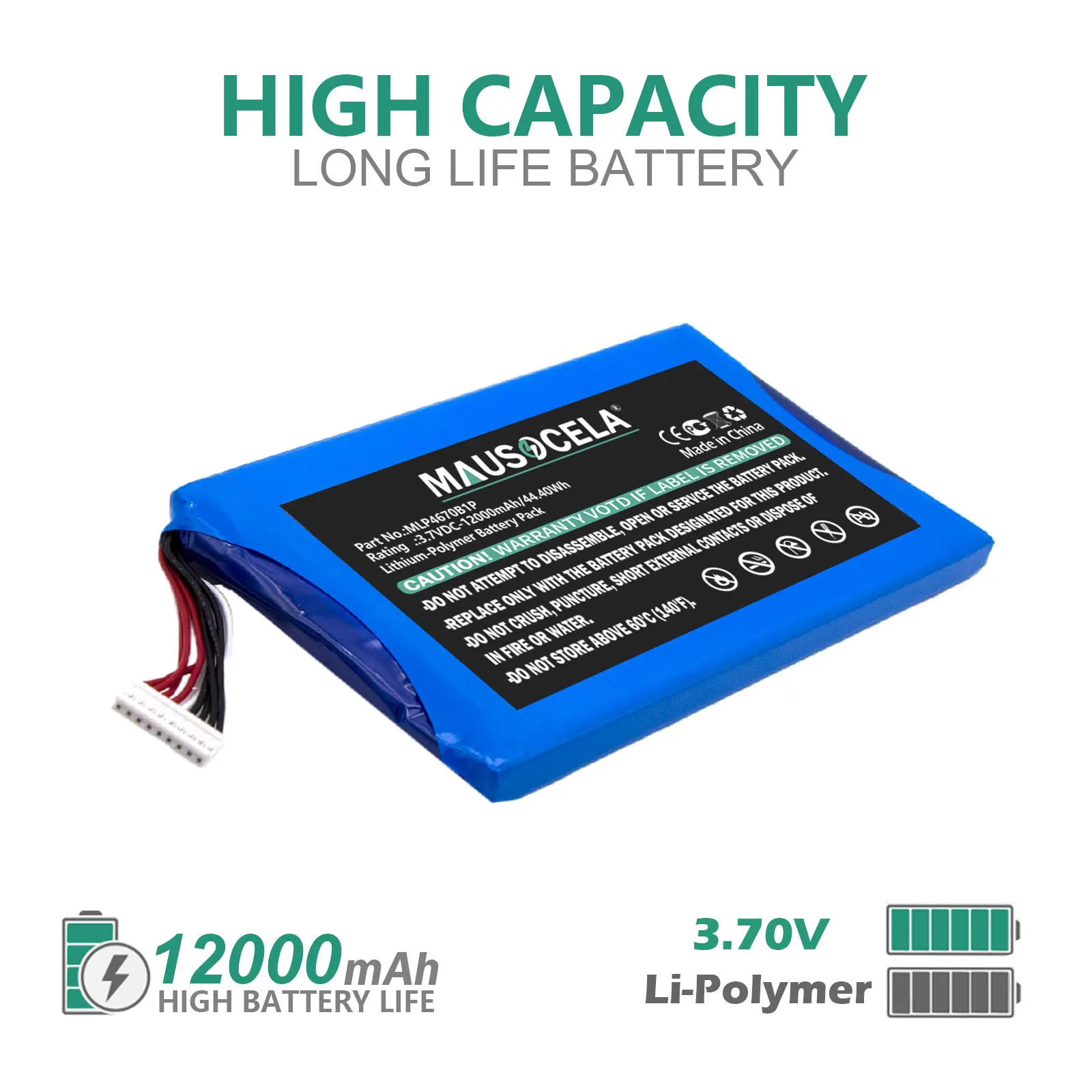 Diagnostic Scanner Battery For Autel:Maxisys MS906BT,Maxisys MS906TS,MS906S,MS906BT,MS906TS,MLP4670B1P,12000mAh / 44.40Wh,3.70V