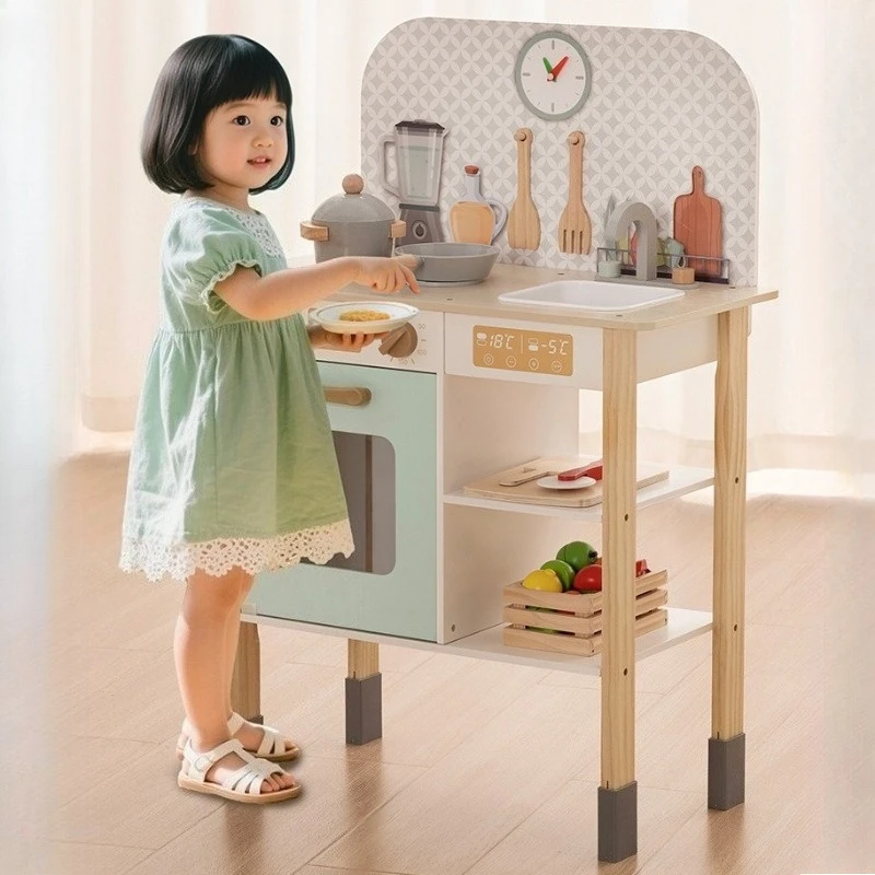 Wooden Children Toy Kitchen Educational Large Toys Kitchen Girls Boys Simulation Child Dinette House Pretend Play Toys Set