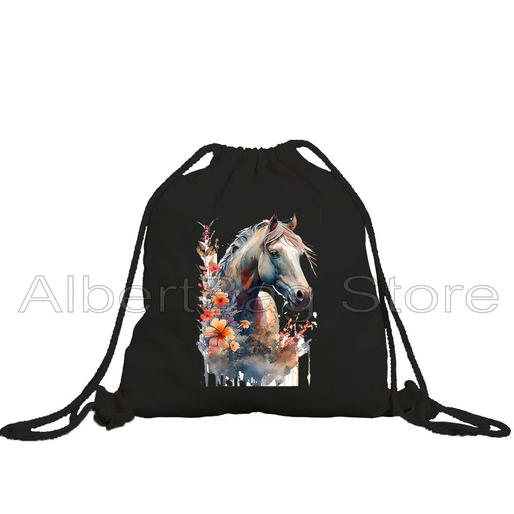 Colorful Watercolor Horse Racing Riding Painting Quarter Horse Lover Gift Drawstring Bag Soccer Backpack Gym Sackpack String Bag