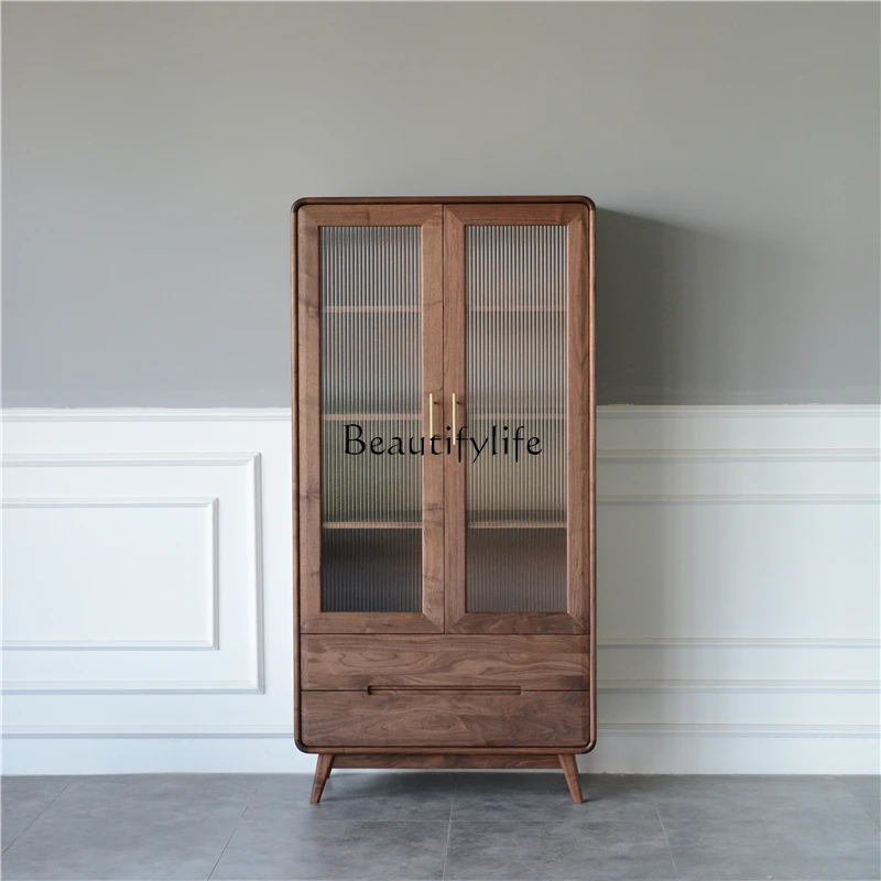 

North American black walnut solid wood bookcase, simple modern Japanese light luxury storage side cabinet