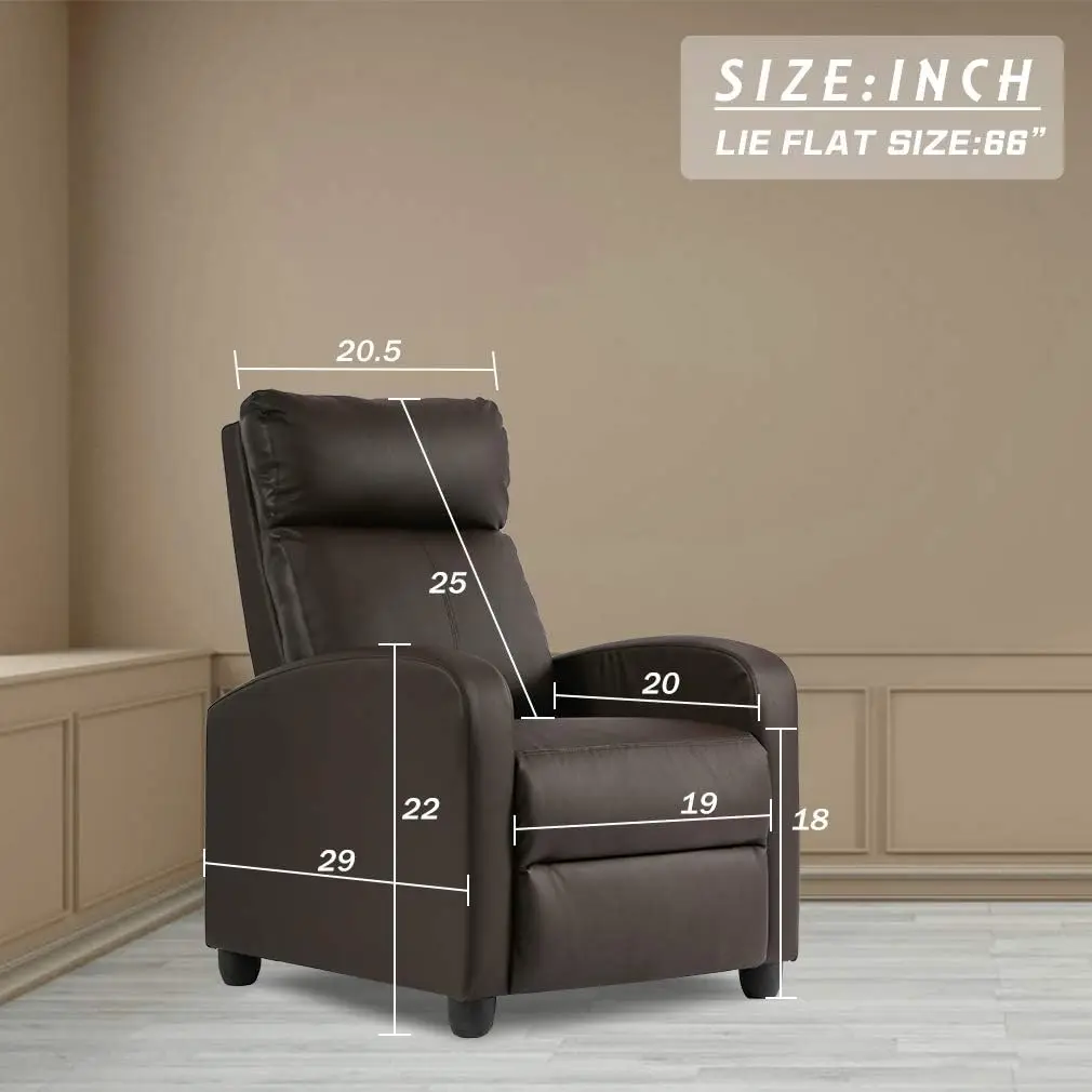 Recliner Chair ,with 2 Point Massage Function | Pu Brown ,with Lumbar Support, Adjustable Push Back, Footrest & Padded Seat