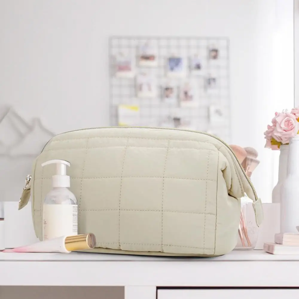 Puffy Padded Travel Cosmetic Bag Large Capacity Solid Color Makeup Bag Wide-open Women Makeup Organizer Case Toiletry Bag