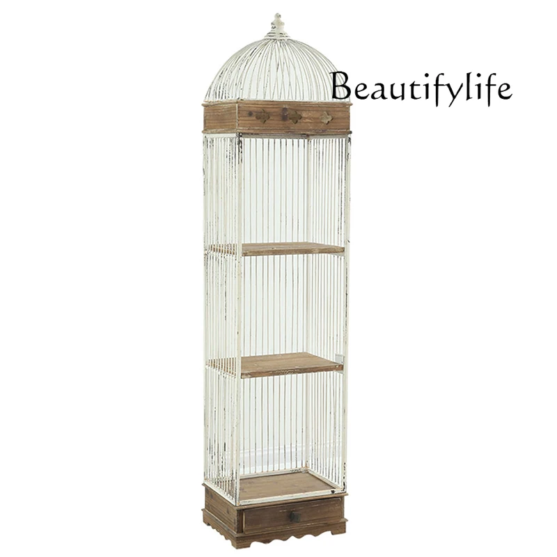 

American retro wrought iron flower stand floor-to-ceiling corner storage multi-layer bookshelf bird cage shelf ornament display