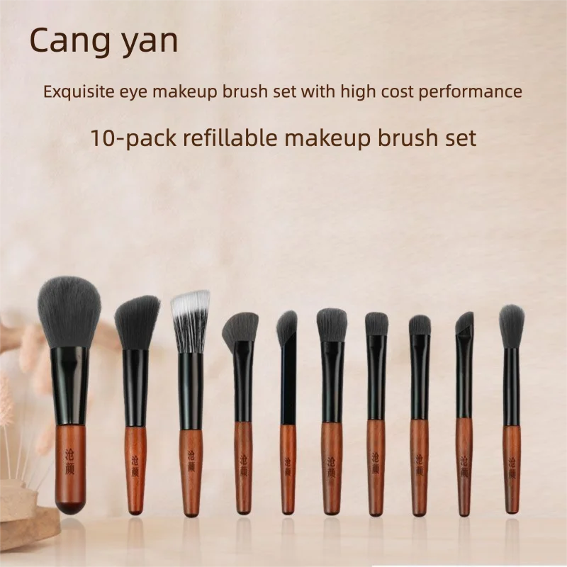 

Cangyan Mini 10-piece Bamboo Charcoal Brush Set, Portable Short-handle Eyeshadow, Contouring, And Dotting Brushes, Travel Makeup