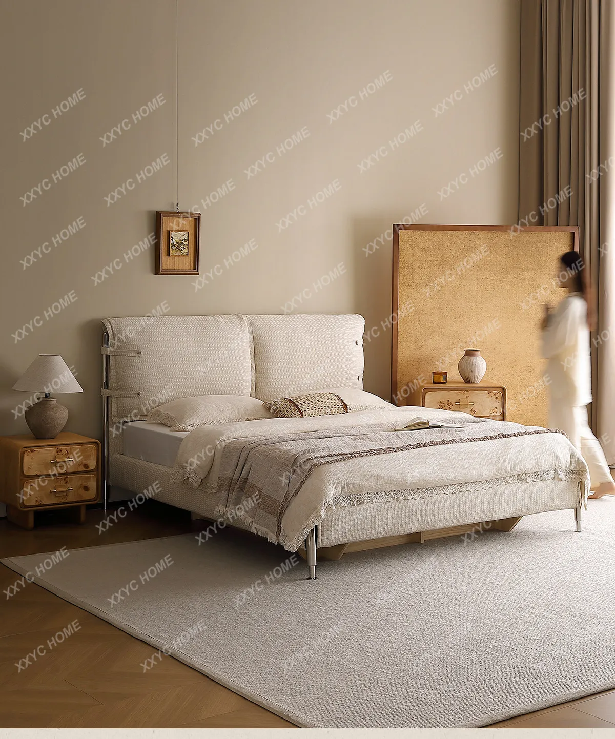 Sicilian fabric medieval Bauhaus cream style master bedroom big bed