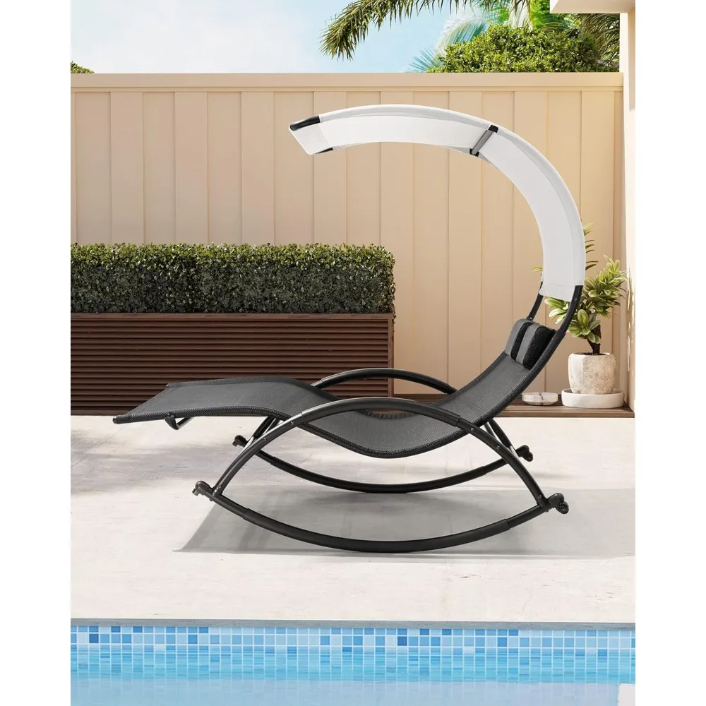 

Outdoor Double Chaise Lounge Chair with Canopy & Wheels, 2 Person Patio Rocking Lounge Chair with Sun Shade, Customized