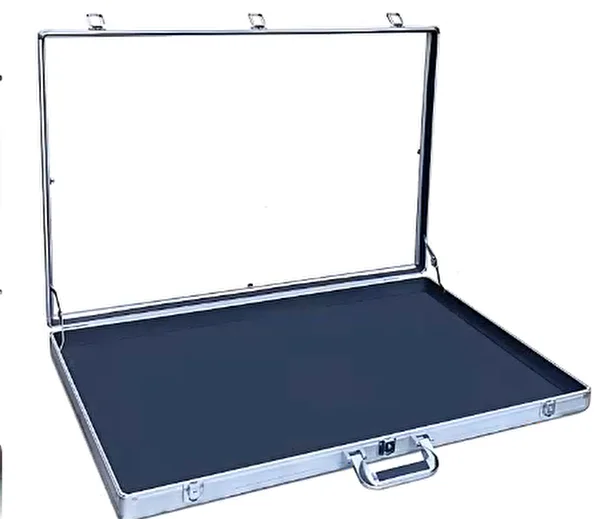 Zilver aluminium acryl transparant top displaystandaard draagbare leverancier handel vitrine voor TCG-kaarten met slotfunctie
