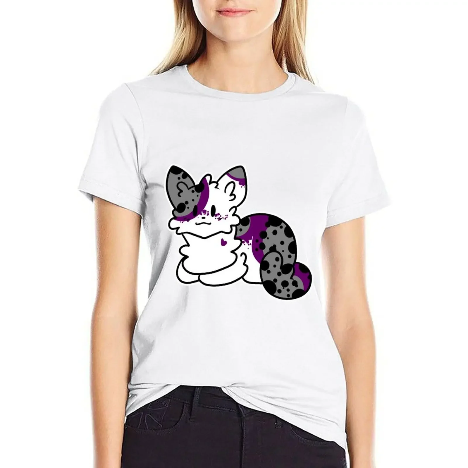 Asexual Pride Cat T-shirt korean fashion anime clothes vintage clothes Women's summer blouses 2024