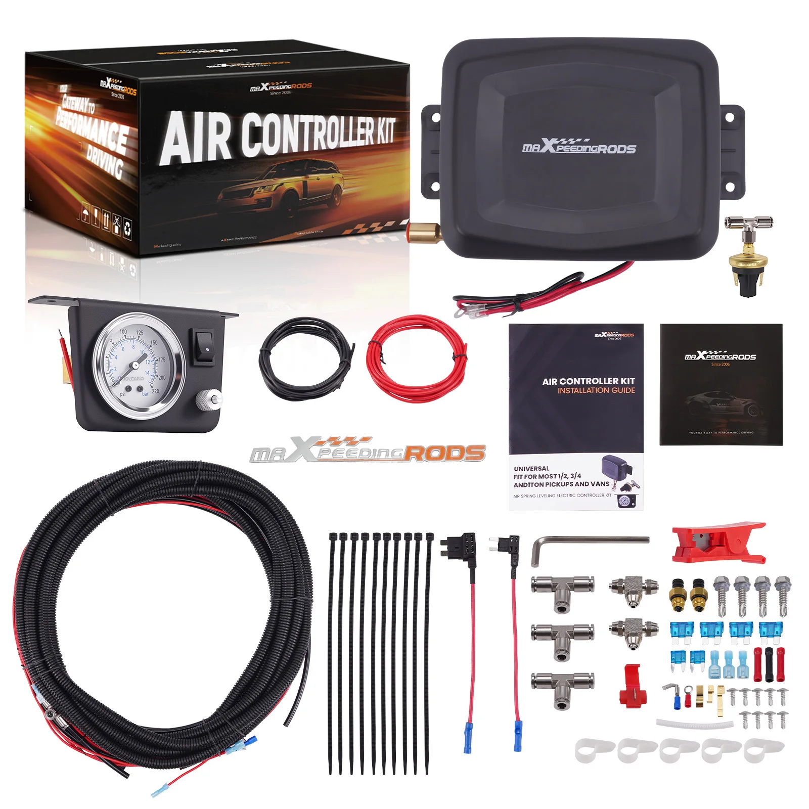 Maxpeedingrods Universal Air Compressor Suspension Shock Controller Kit For Dodge Ram 1500 2500 3500 For Ford F150 F250 F350