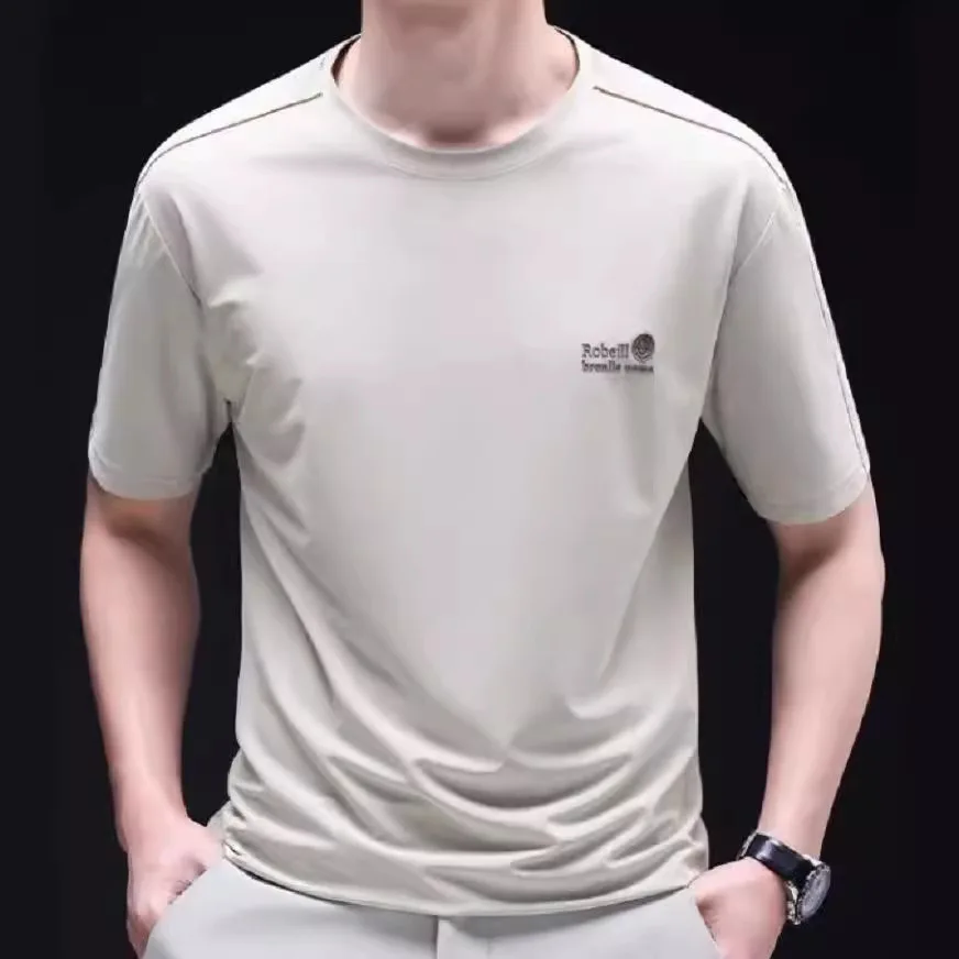 

Summer Men's round Neck Short Sleeve T-shirt New Style Printed Base Shirt Cleanfit Geometric Pattern Thin Fabric Regular Sleeve