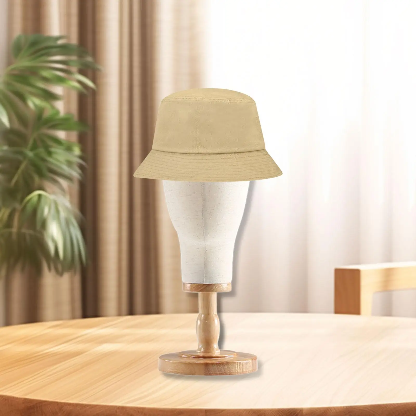 

Mannequin Head Hat Headwear Rack Sturdy for Headbands Headsets, Accessory Linen Cover, Wood Support