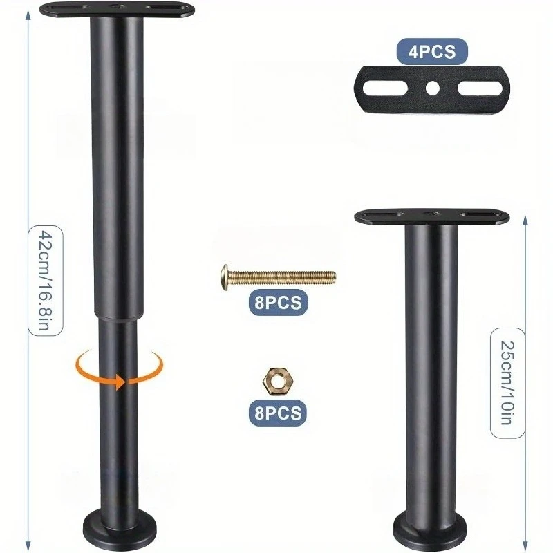 4pcs Adjustable Furniture Legs, Stainless Steel Round Cabinet Legs Heavy Bed Replacement Legs Office Table Furniture feet