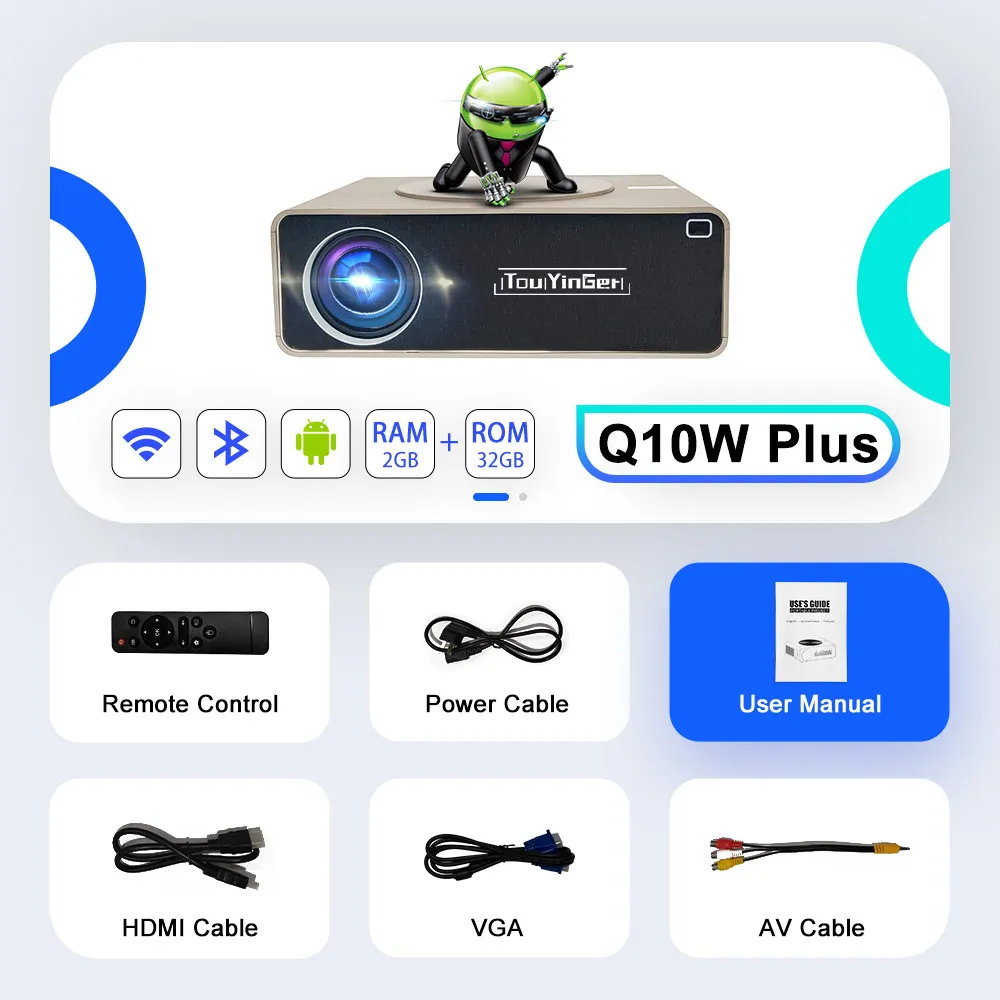 Touyinger Q10w Pro Android Projector 4K Mini Projectors full HD Cinema Video Proyector LED Home Theater Beamer Screen Bluetooth