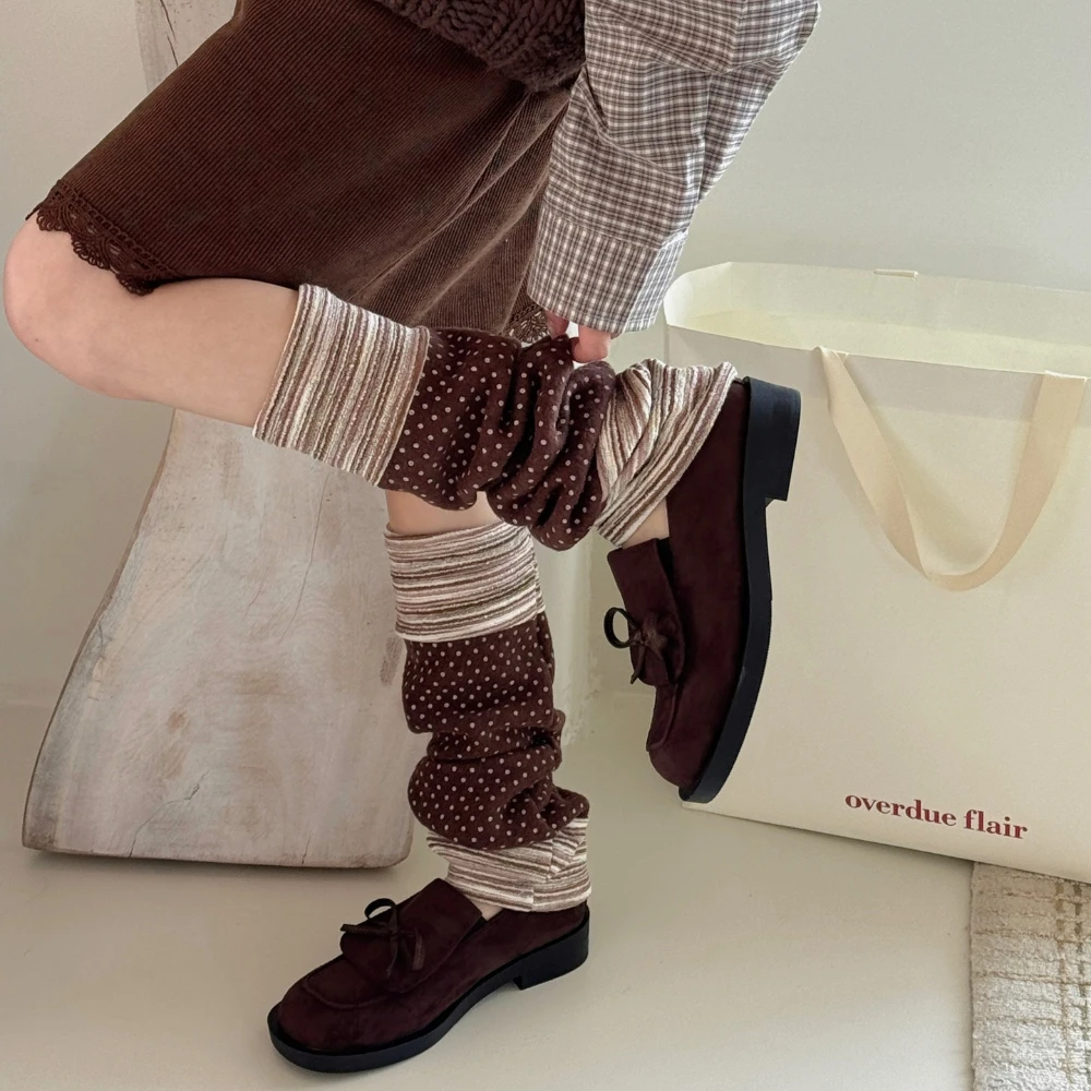 Japanese Leg Warmers 2026 New Autumn and Winter Striped Polka Dot Splicing Leg Cover Calf Socks Women Y2K Leg Warmers Foot Cover
