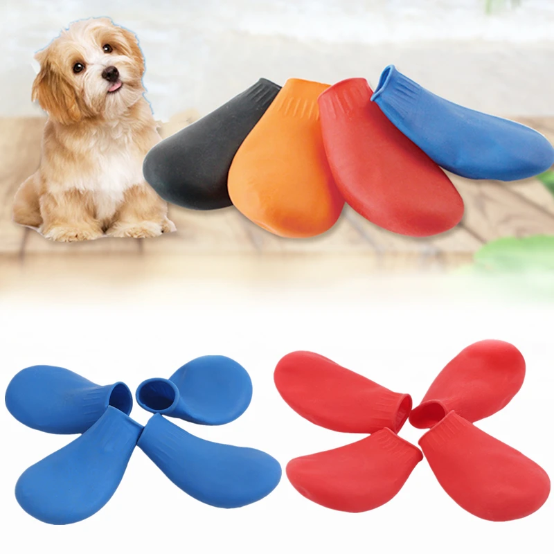 4Pcs Pet WaterProof Rain Shoes Anti-slip Rubber Boot for dog
