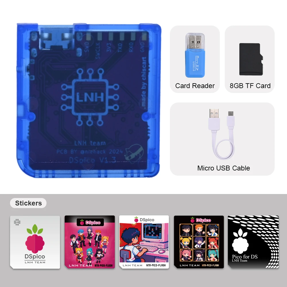Chisfamily Micro USB Transparenter DSpico Spiele-Reader-Adapter 16 MBit Mit LED RP2040 für Nintendo DS, NDSL, DSi, 3DS Konsolen