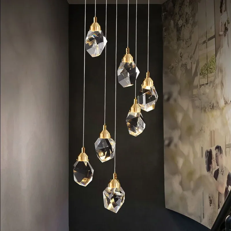 Luxury diamond crystal chandelier staircase large living room hall chandeliers lighting golden home decoration led crystal lamp