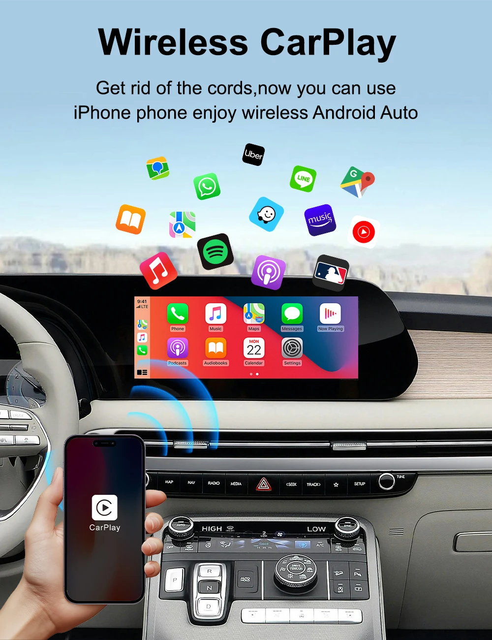 IHeylinkit Kabelloser CarPlay Android Auto Adapter 2-in-1 Smart Mini Box Plug-and-Play WiFi Schnellverbindung Universell für 98% der Automodelle – Detail 6