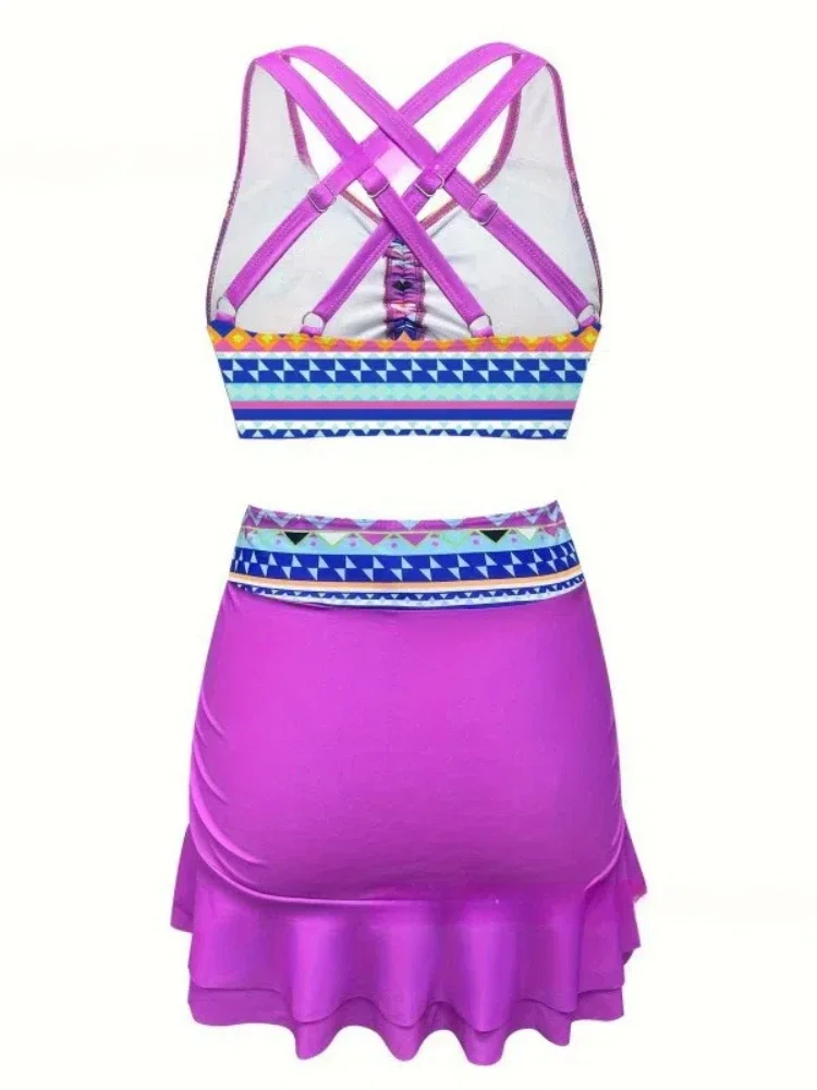 Traje de baño de 3 piezas con estampado Floral para mujer, traje de baño Sexy con espalda abierta, chaleco vendaje, Bikini, traje de baño dividido, minifalda para nadar, vacaciones y playa