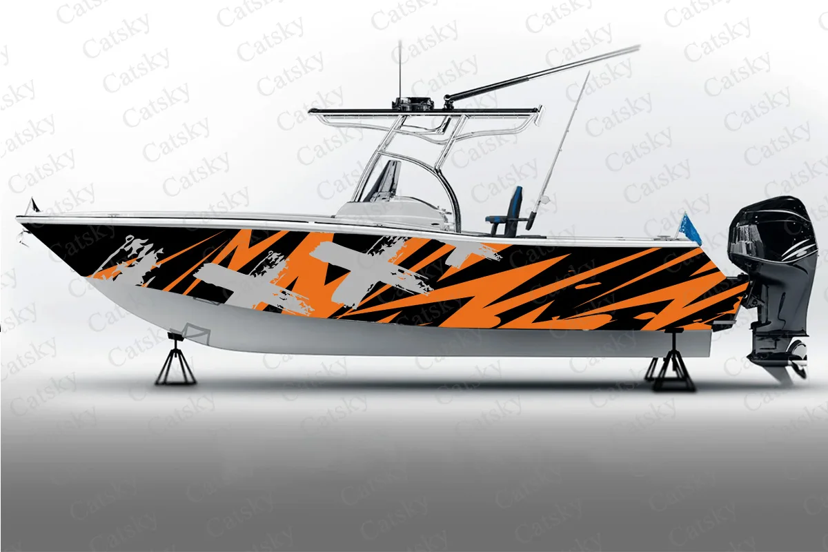

Vector design abstract irregular shape Boat Sticker Packaging Fish Boat Waterproof Custom Marine Boat Sticker boat wrap vinyl