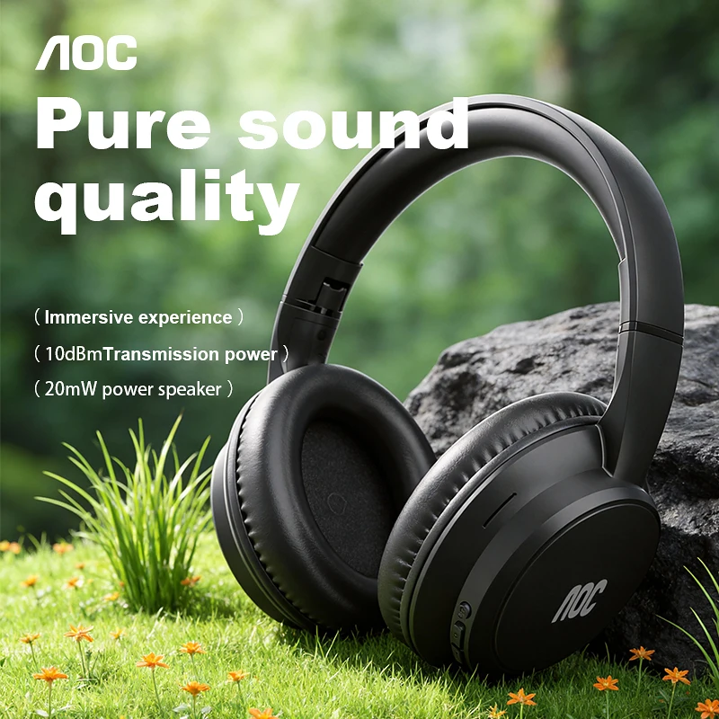 AOC Over-Ear Bluetooth Headphones AC7065F DSP EQ 40mm Drivers 10H Playtime 8H Talk Time Type-C Fast Charging