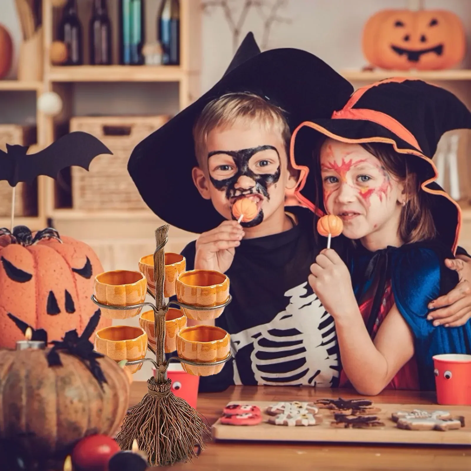 

Party Buffet Display Tray Desktop Decoration Halloween Pumpkin Snack Tray Rack Witch Bowl Cake Rack Dessert Fruit Tray
