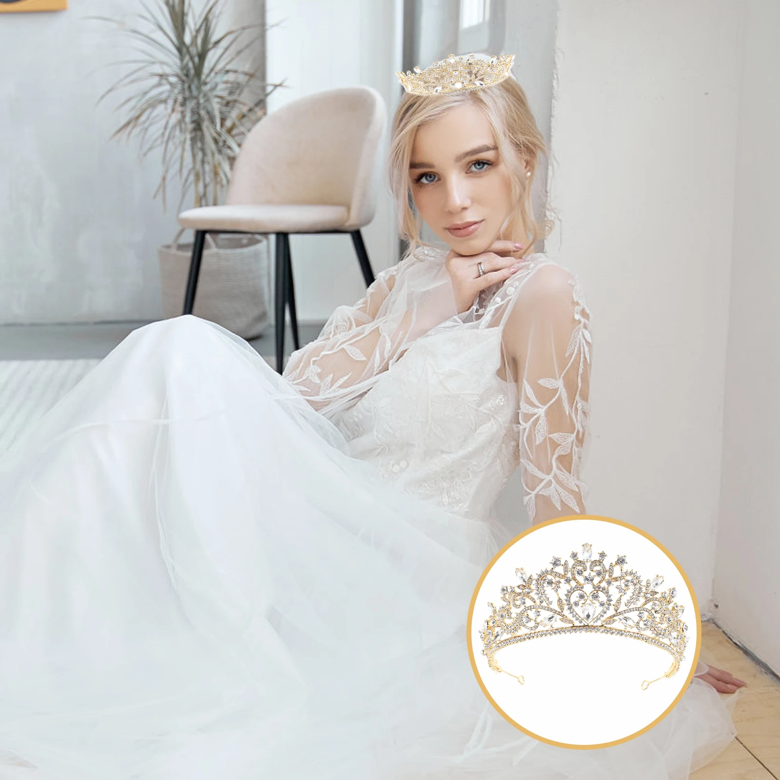 

Корона невесты, винтажная свадебная тиара, золотой сплав, свадебный головной убор в стиле барокко, прочный, удобный, удобный для волос