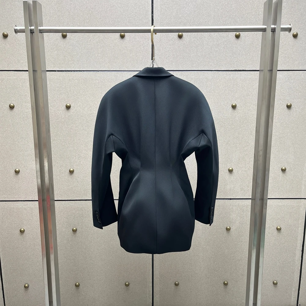 Women Wool Blend Blazer Jacket Notched Lapel Single Button Slim Fit Suit Coat Long Sleeve Office Formal Business Ladies Jacket