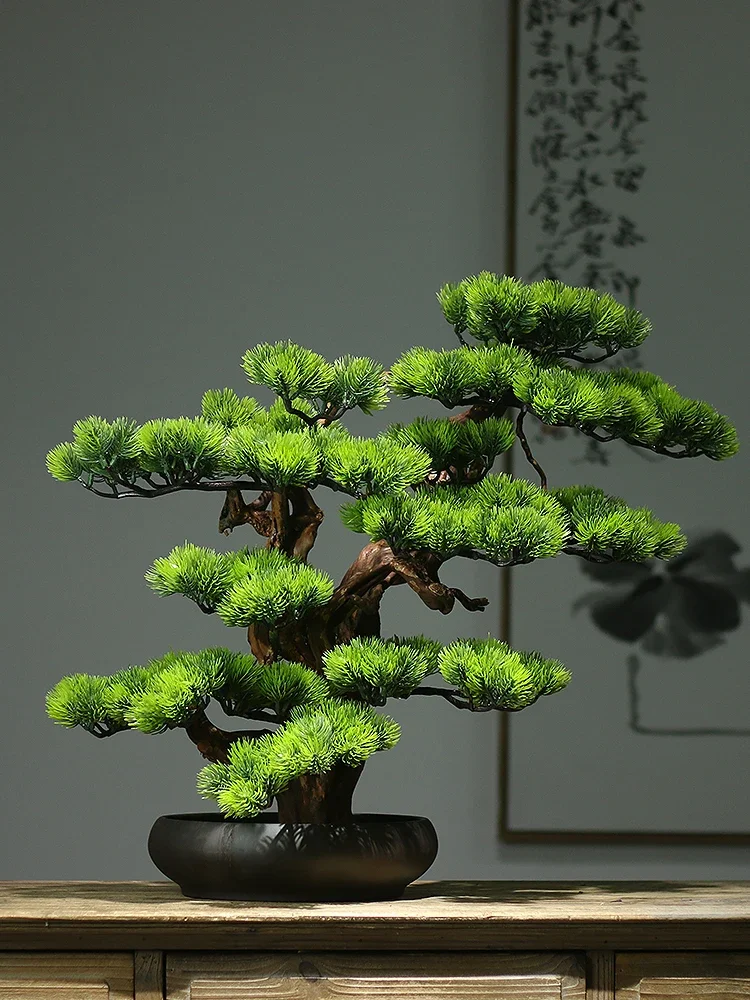 New Chinese simulation green plant welcome pine bonsai planting living room TV cabinet porch decoration hotel office decoration