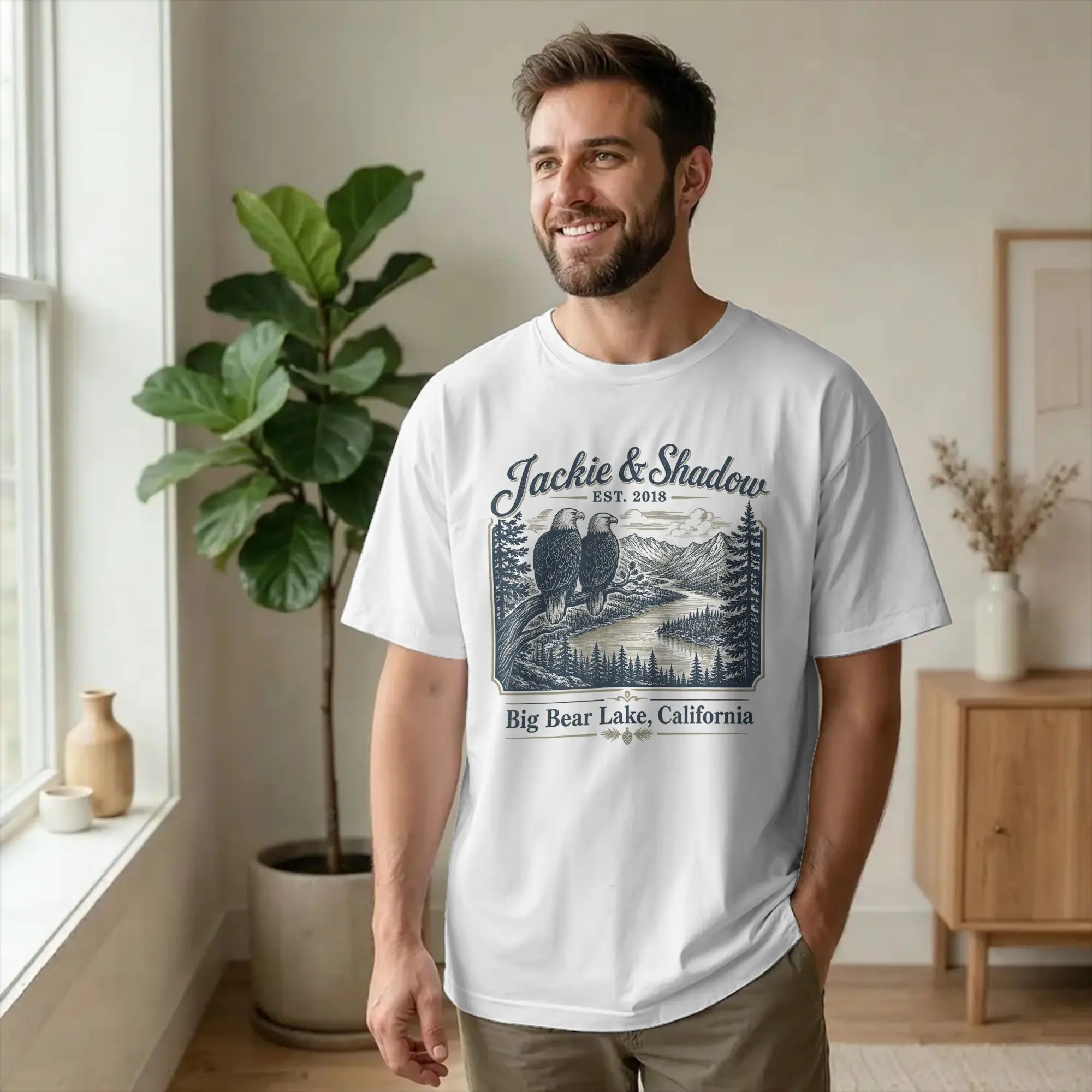 Jackie and Shadow Big Bear Lake California Bald Eagle T Shirts Men Women's Cotton T-Shirt Crewneck  Tee Shirt Short Sleeve Tops