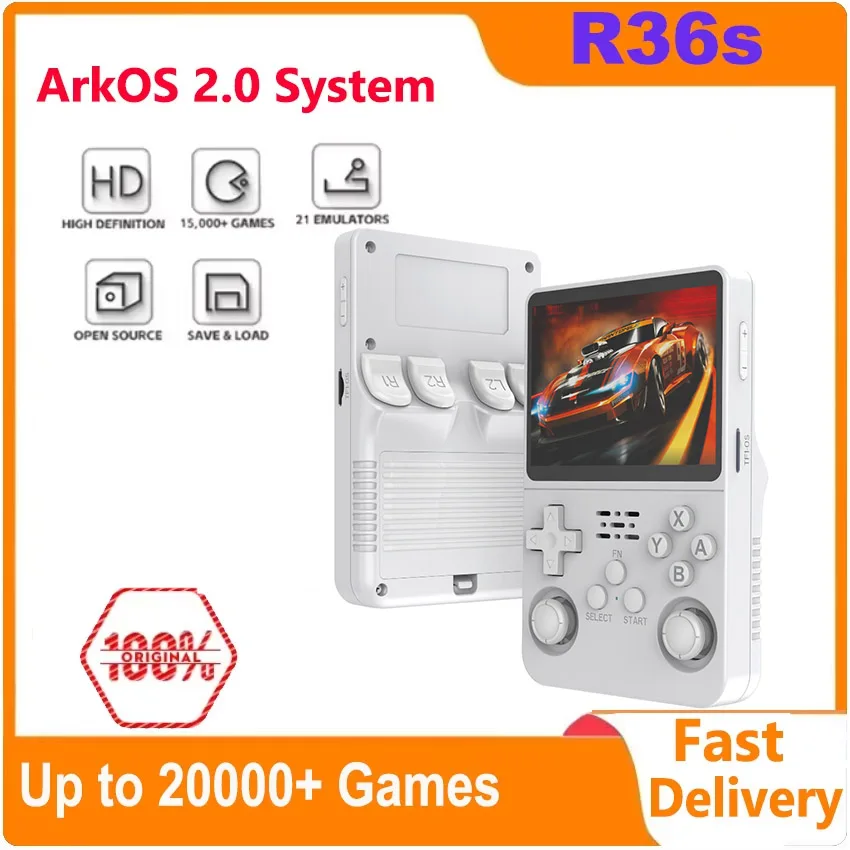 R36S Retro-Handkonsole Open-Source Arkos System 128G klassische Spielekonsolen 3,5-Zoll-IPS-Bildschirm 64G tragbarer Videoplayer