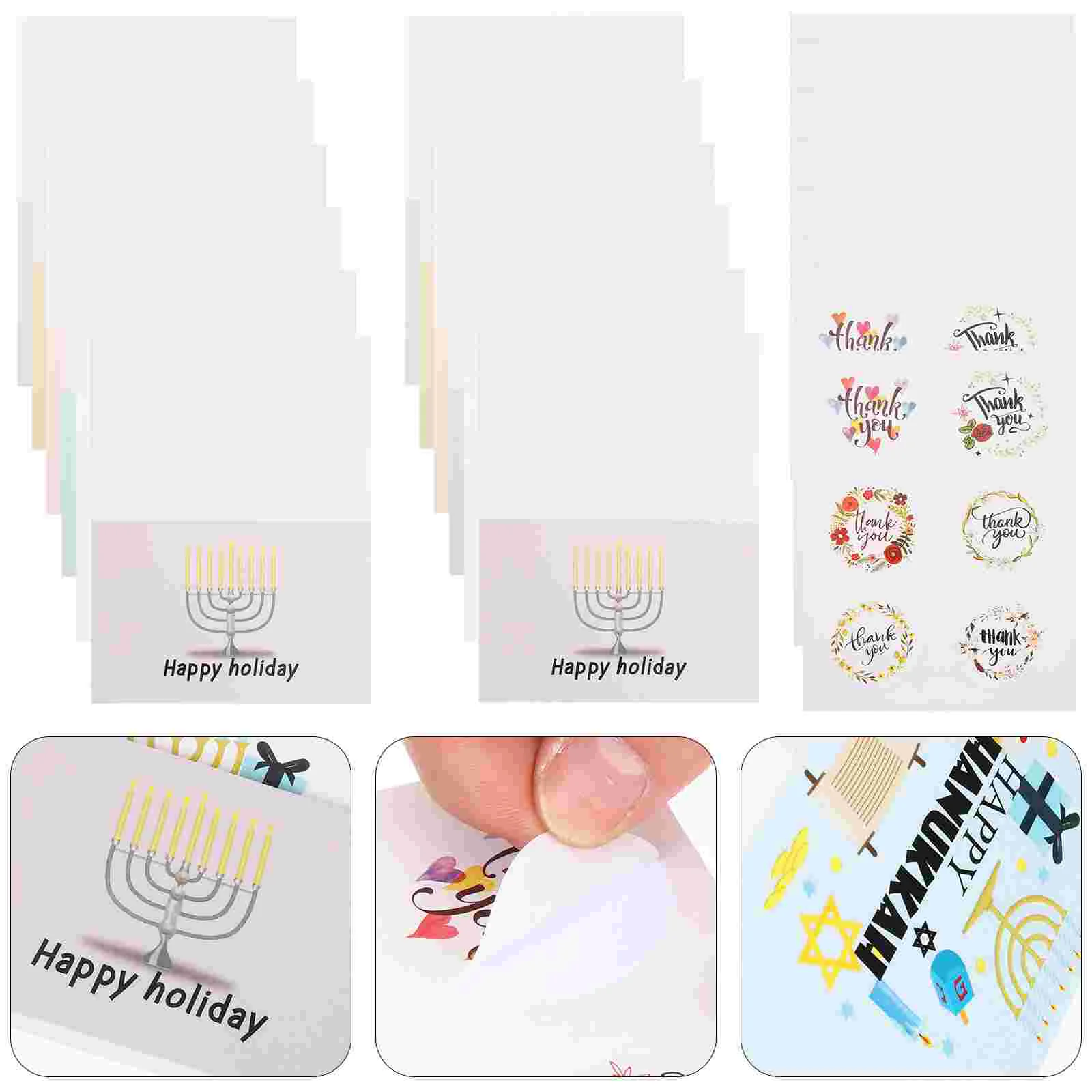 

12 Pcs Menorah Lights Hanukkah Greeting Card Gift Cards with Envelope Blessing Envelopes