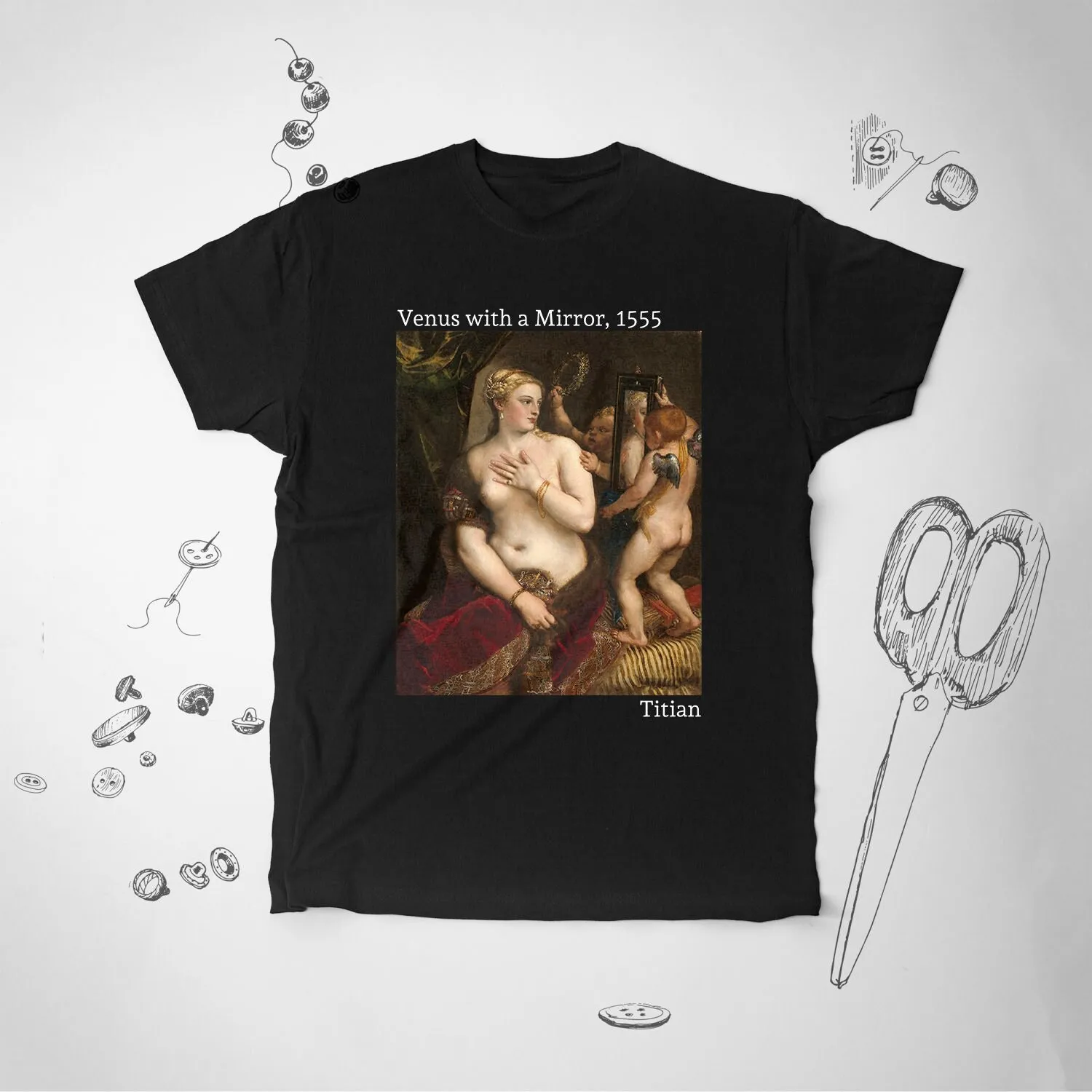 ArT T Shirt tee Aesthetic Design Angles Vintage Painting Italian Renaissance Titian Venus with a Mirror