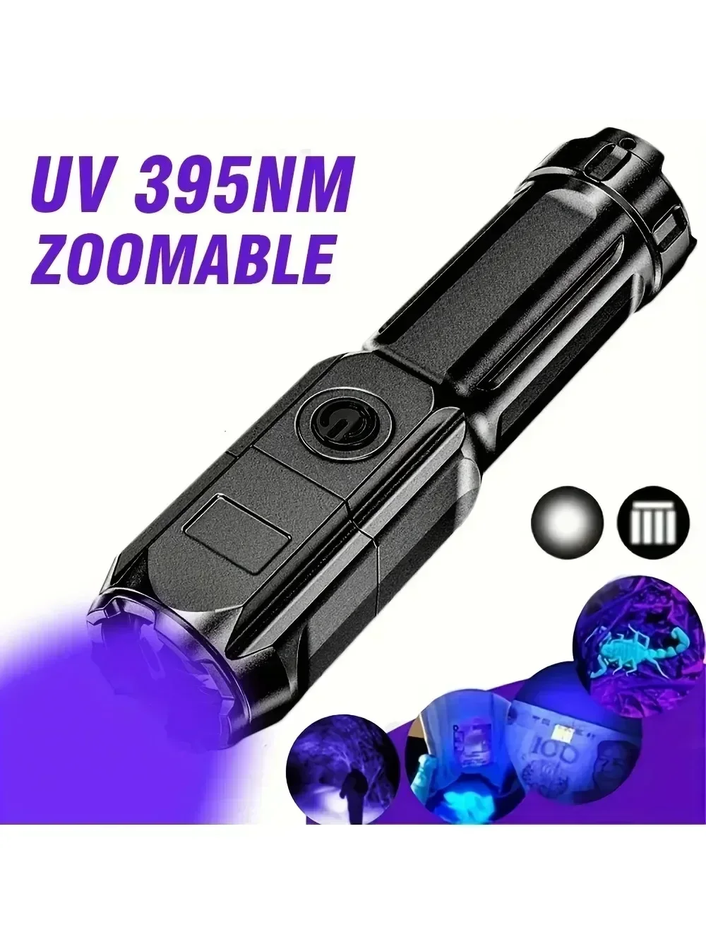 Lampes de poche UV 395nm, Agent Fluorescent Ultraviolet, lampe de poche d'inspection, torche Led USB pour la détection de l'urine animale et du Scorpion