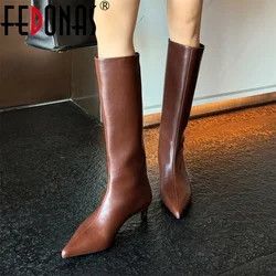 FEDONAS Knee High Boots For Women Genuine Leather Kitten High Heels Shoes Winter 2025 Slim Long Knight Boots Shoes Woman