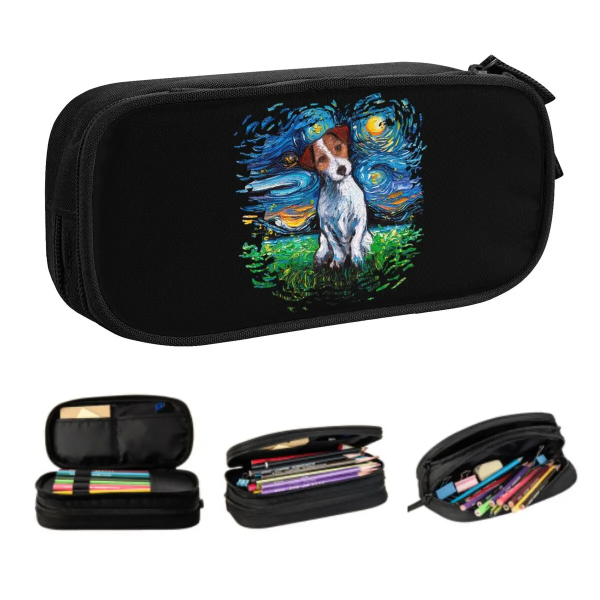

Custom Jack Russell Terrier Night Sky Kawaii Pencil Case Girl Boy Large Capacity Dog Pet Pencil Box Students Stationery