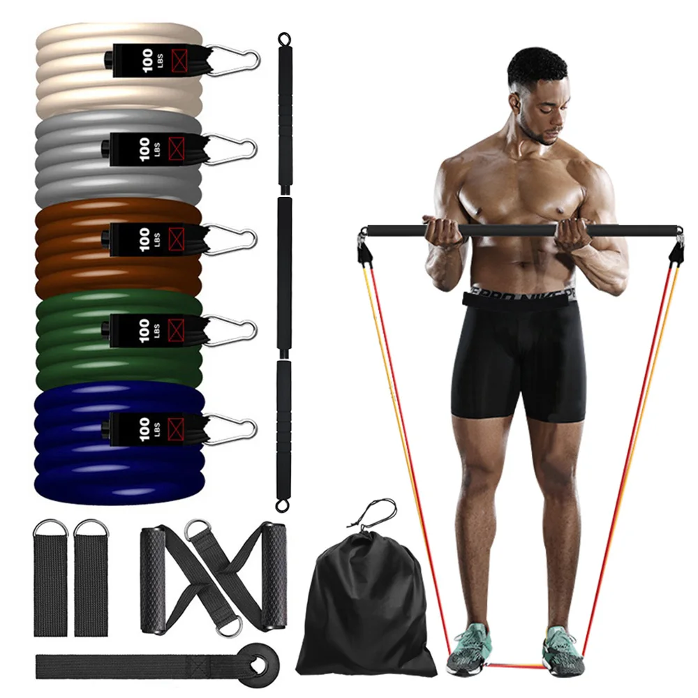 

500LBS Resistance Bands Set with Fitness Bar Home Workouts Heavy Exercise Bands Yoga Sports Training Physical Gym Equipment