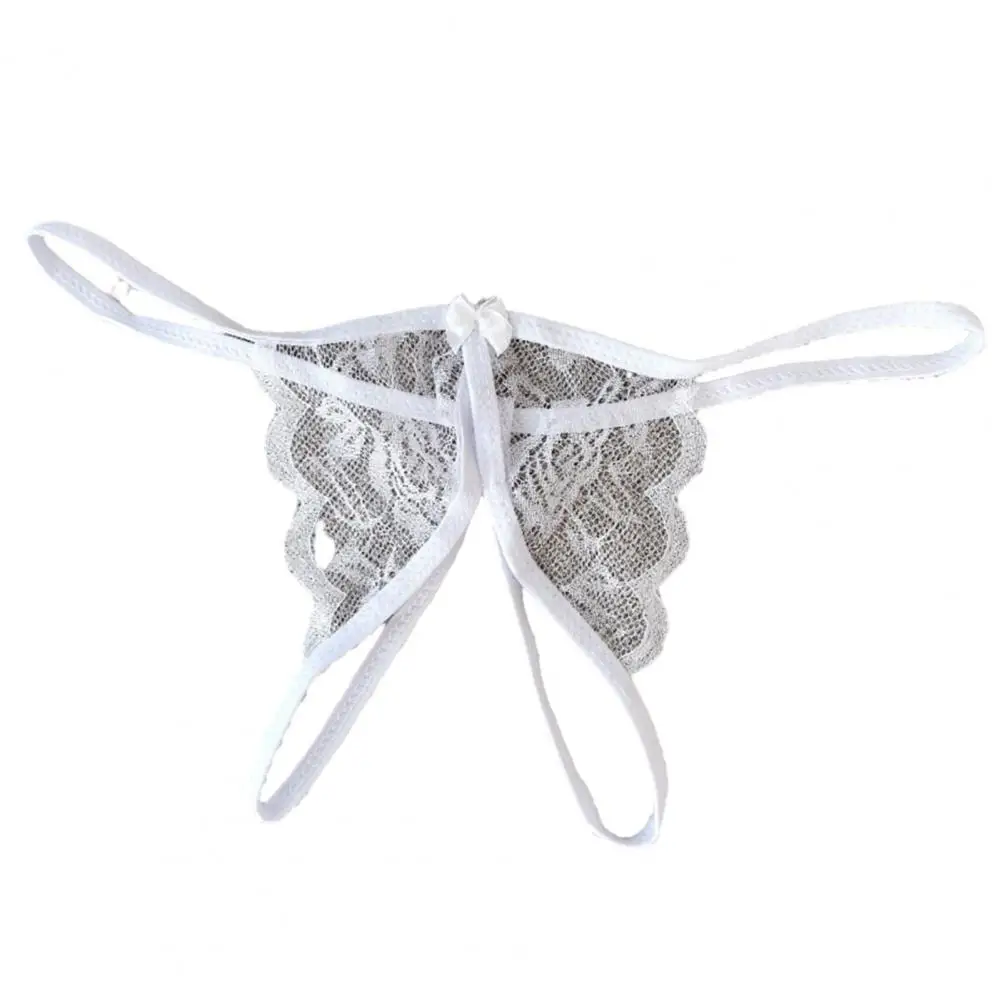 Bow-knot Decor Women Panties Lace Open Crotch See-through Thongs G-string Low Waist Thin Women Underwear