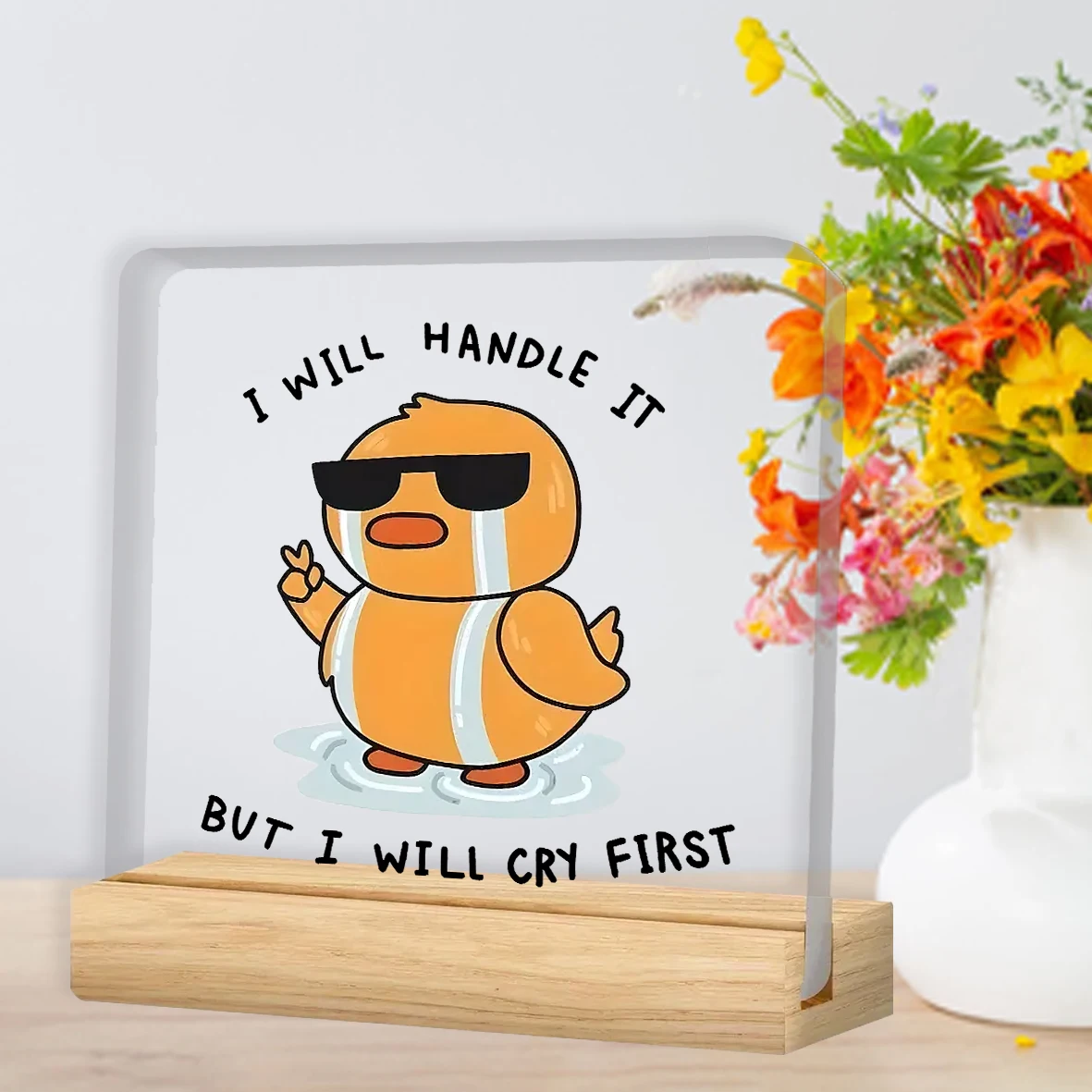 [2D Flat] One Piece of Acrylic Decoration with a Wooden Stand; It'S a Fascinating Decoration for an Office Desk