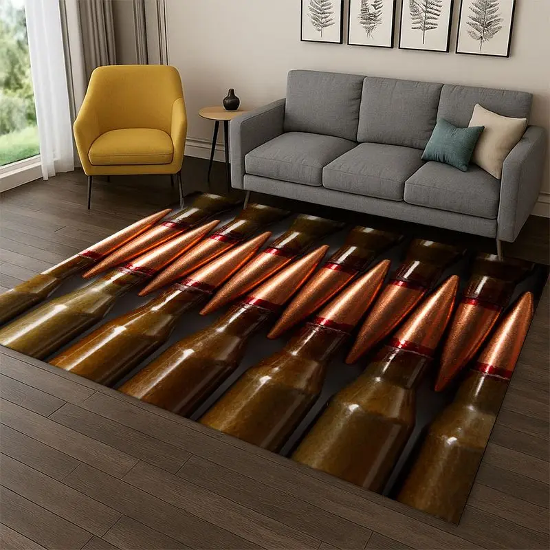 Gun Pistol Ammunition Bullet Cartridge Carpet Rug for Bedroom Living Room Sofa Playroom Doormat Home Decor,Area Rug Non-slip