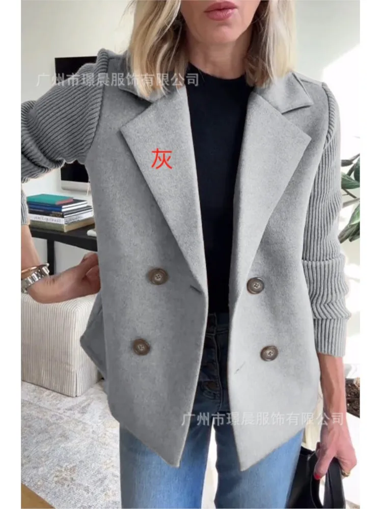 

Новое модное однотонное лоскутное женское пальто, осенне-зимнее повседневное шерстяное пальто, куртка из смеси шерсти, двубортный женский пиджак