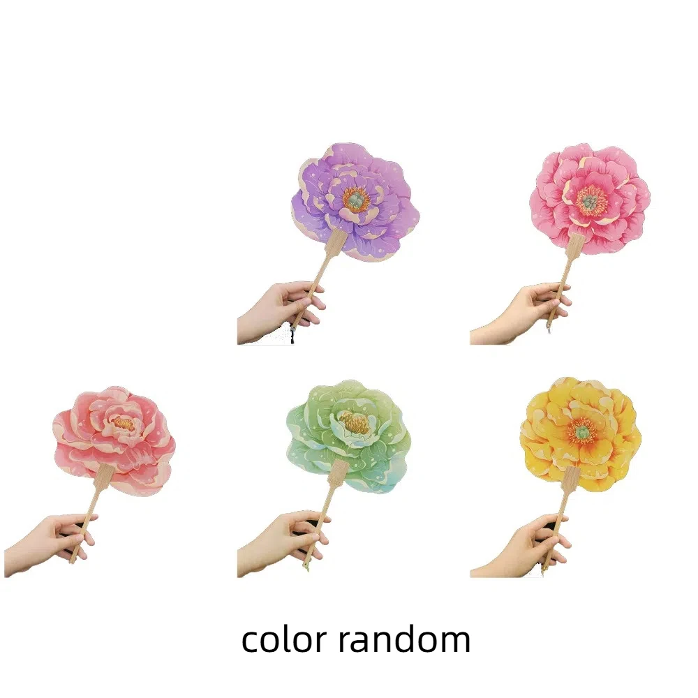 

3PCS Cultural Gift Retro Peony Fan Flower Shaped Elegant Dance Fan PVC Traditional Paper Fan Traditional Ceremony