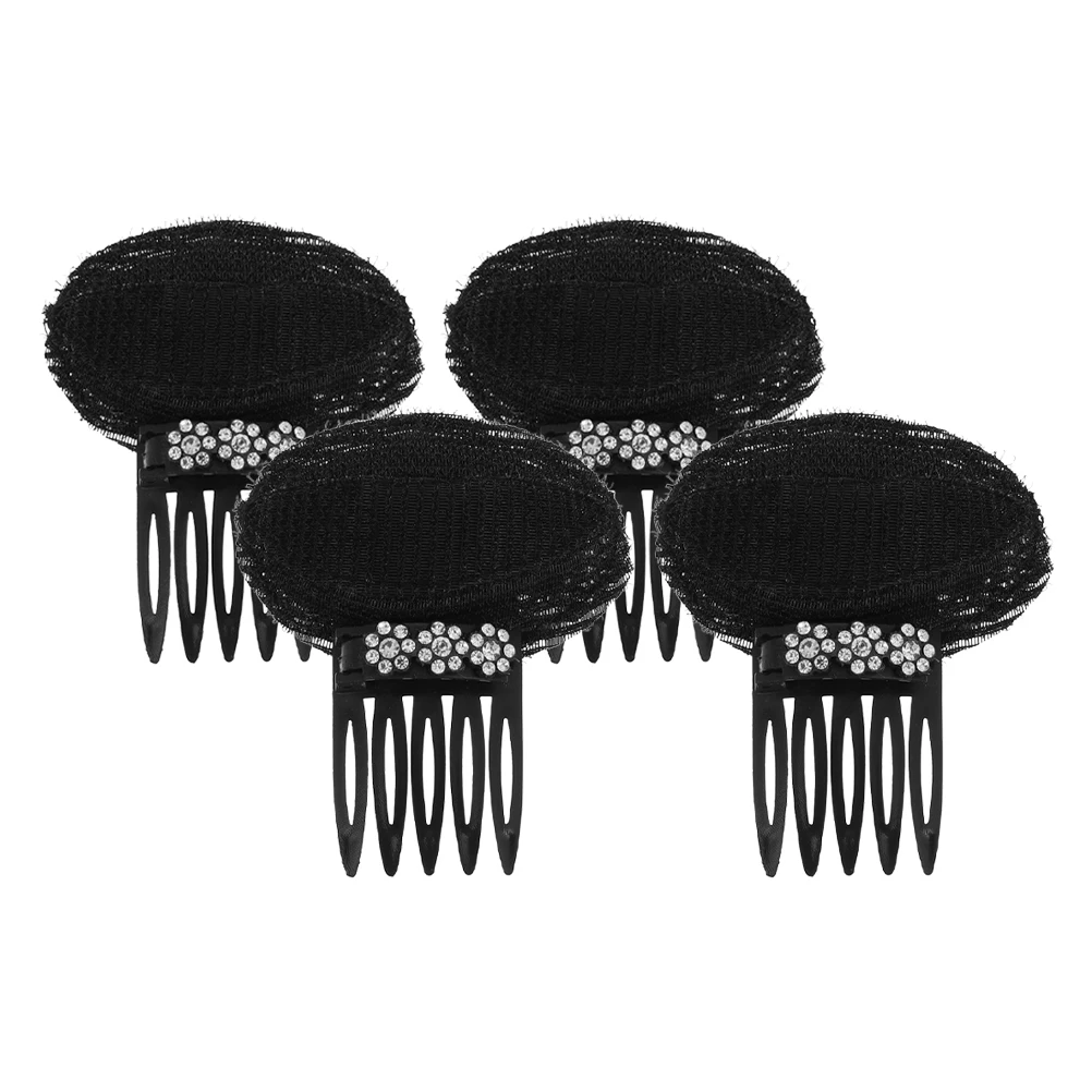 

4 pcs Hairpin Comb Clips for Women Rhinestone Flowers Top Raising Invisible Seamless Wedding Bridesmaid Hair Accessories
