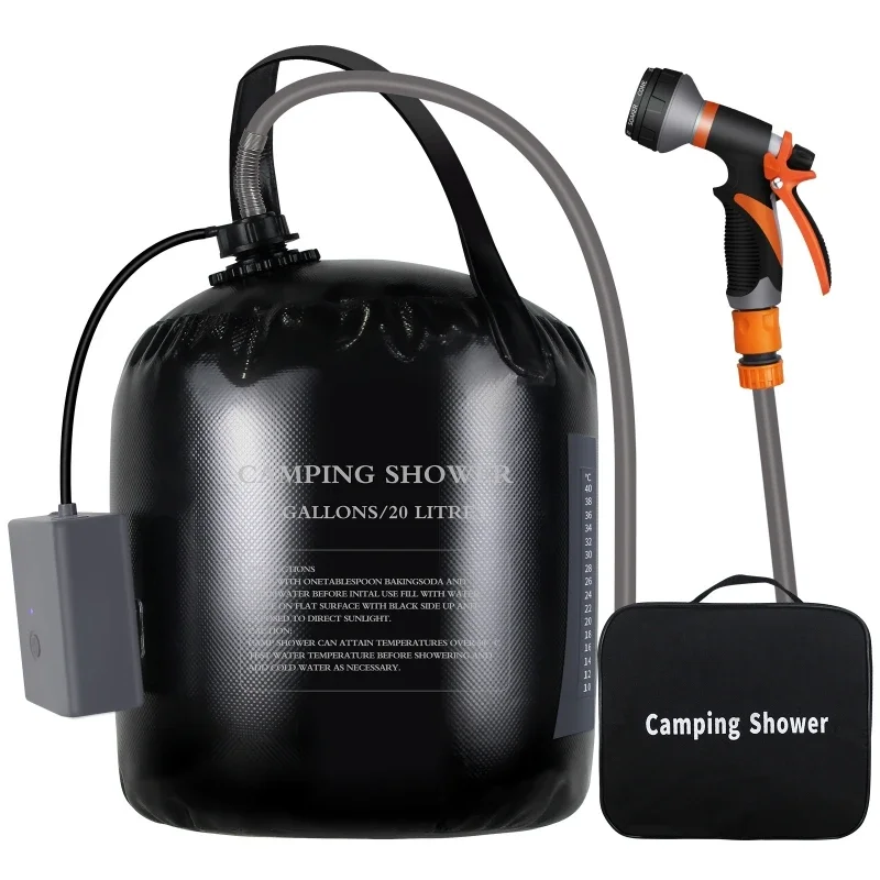Portable Camping Shower with 20L Solar Heating Bag Rechargeable Electric Watering Pot For Watering Garden Flowers Hiking Beach