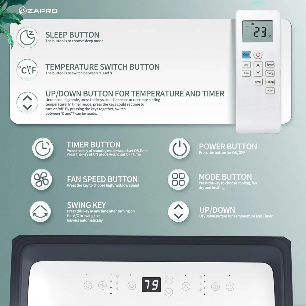 Air Conditioners 4-в-1 с охлаждением, осушителем, вентилятором, 24-часовым таймером, портативным кондиционером