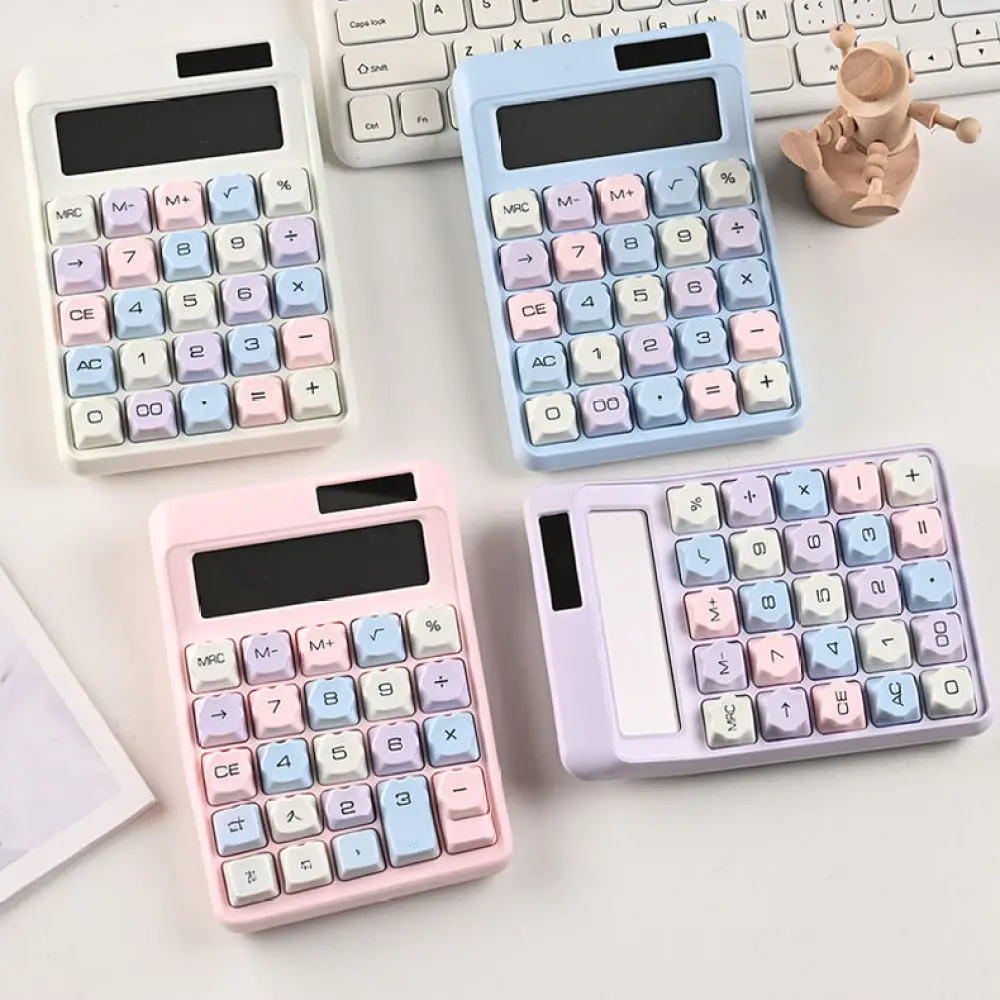 Pastel Mechanical Keypad Calculator High Precision 12 Digit Display Office Supplies Desktop Decor Gift For Students