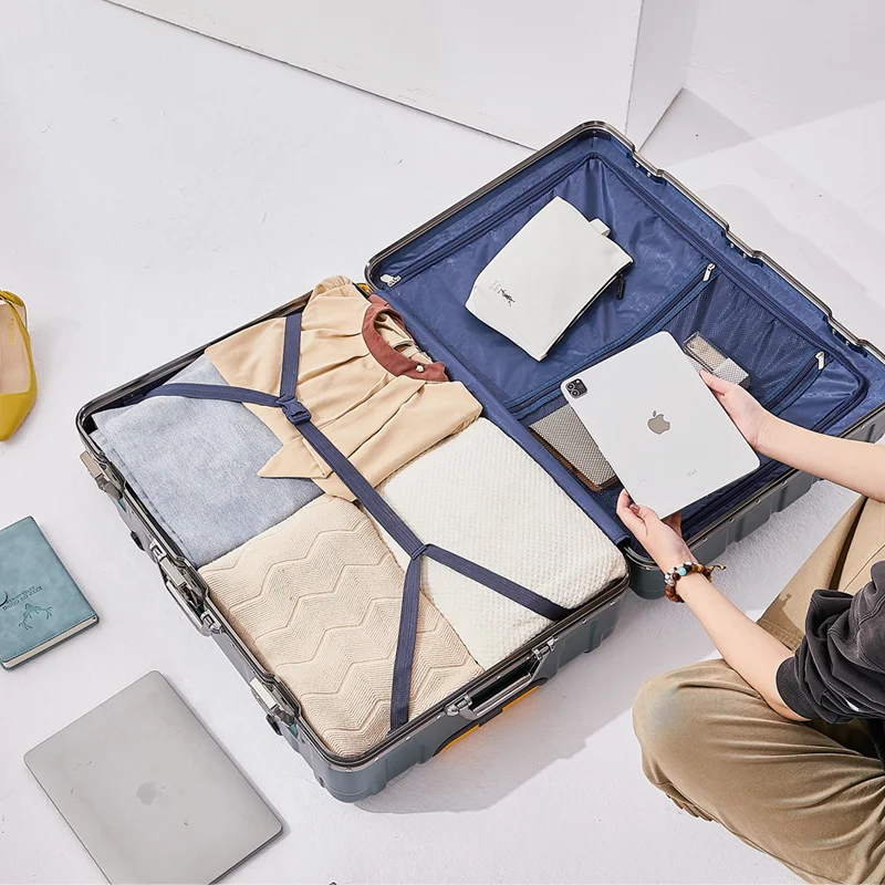 حقيبة أمتعة بإطار من الألومنيوم بسعة كبيرة مع حقيبة سفر بعجلات متينة ومقاومة للاهتراء مقاس 20-28 بوصة #5