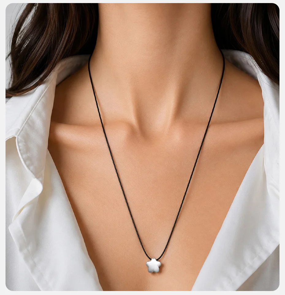 Vnox glänzende Tropfen-Herz-Anhänger-Halskette für Damen, unregelmäßige geometrische Metall-Wachsseil-Pulloverkette, Y2k-Schmuck – Detail 7