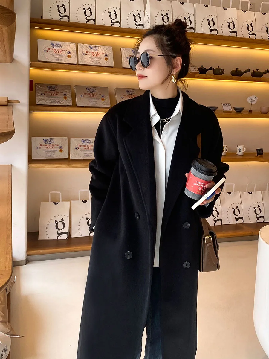 

Double-Sided Camere Overcoat Women's Mid-Length 2025 Autumn Winter New Loose Knee-Length Suit Design Woolen Jaet