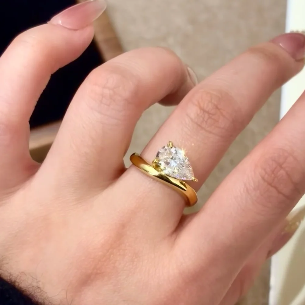 OEVAS 7*11MM 3Carat D Color Water Drop Moissanite Rings 18K Gold 100% 925 Sterling Silver Top Quality For Women Wedding Gifts